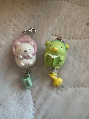 Pastel Green & Pink Cute Animal Charm Keychain Duo
